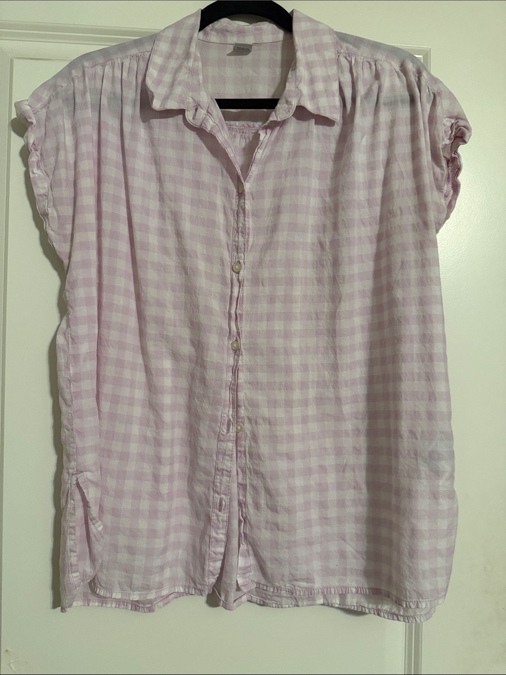 Old Navy Light Orchid Gingham Women's Button-Up Shirt Capped Sleeve Shirt